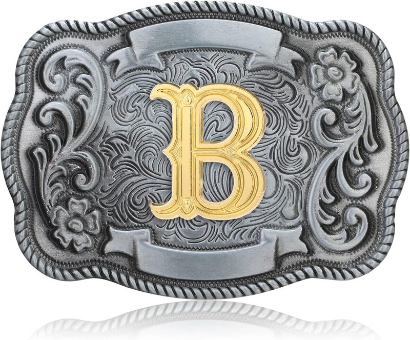 QQA Western Cowboy/Cowgirl Initial Belt Buckle Letter ABC to Z Upgrade Design for Men and Women - Image 1